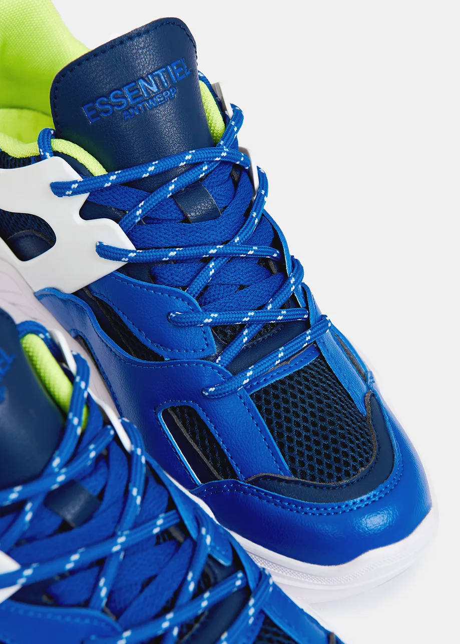 Dark blue and white sneakers set on chunky soles