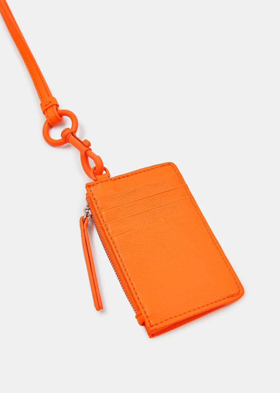 Porte-carte orange néon avec bandoulière