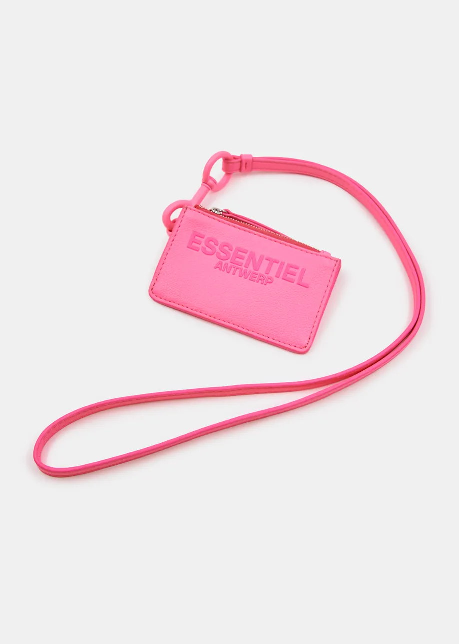 Neon pink cardholder with strap