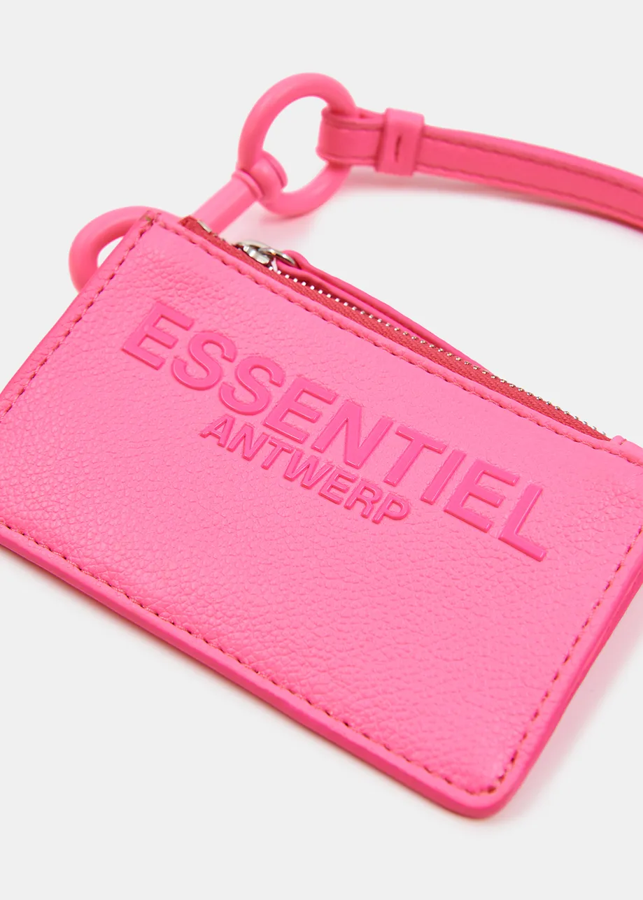 Porte-carte rose fluo avec bandoulière
