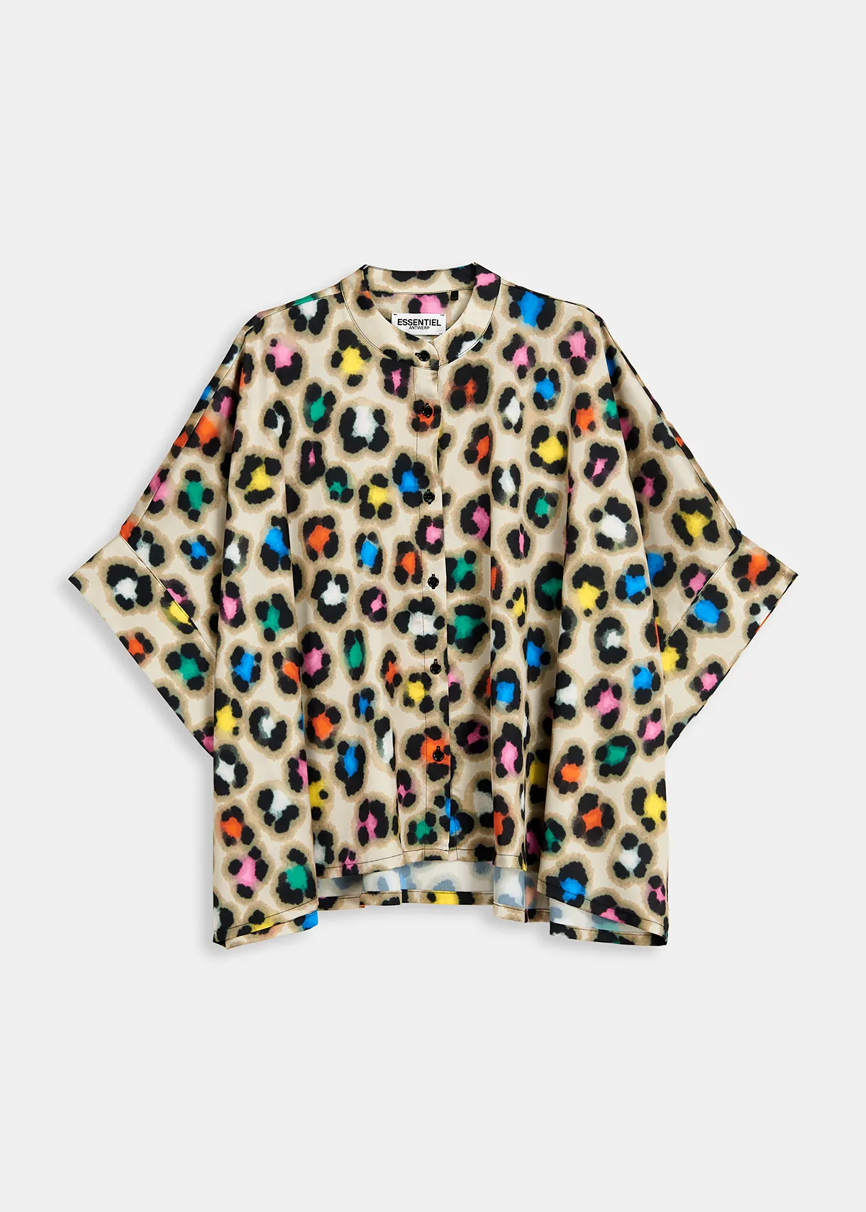 Beige oversized shirt with multicolor leopard print Essentiel