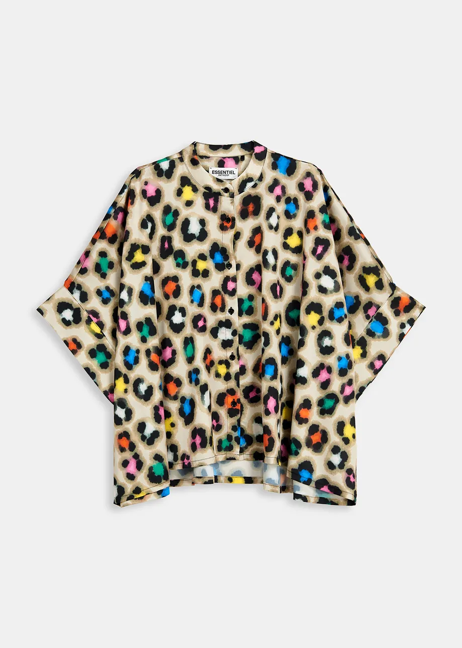 Chemise oversize beige à imprimé léopard