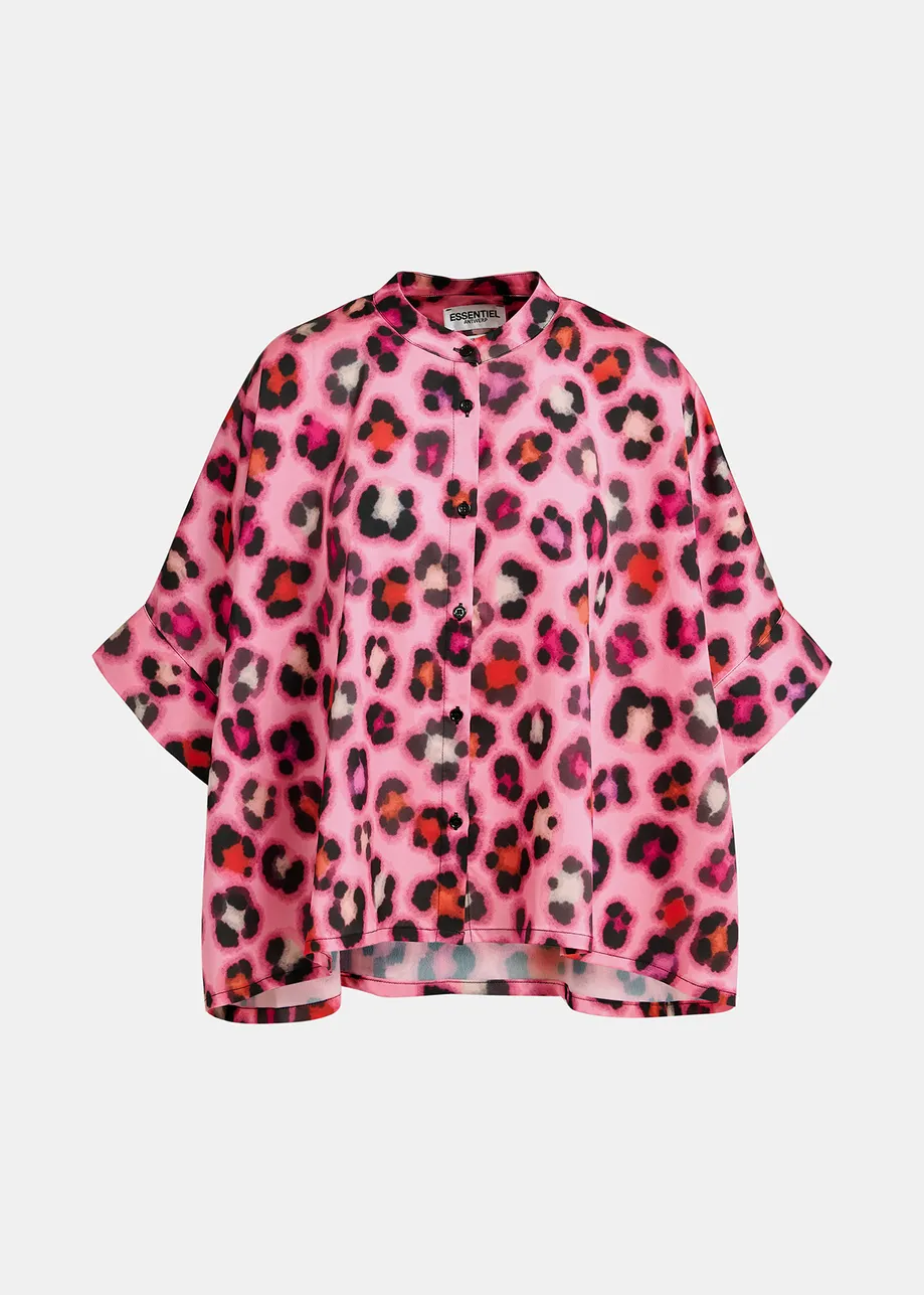 Rosa Oversized Hemd mit buntem Leopardenprint