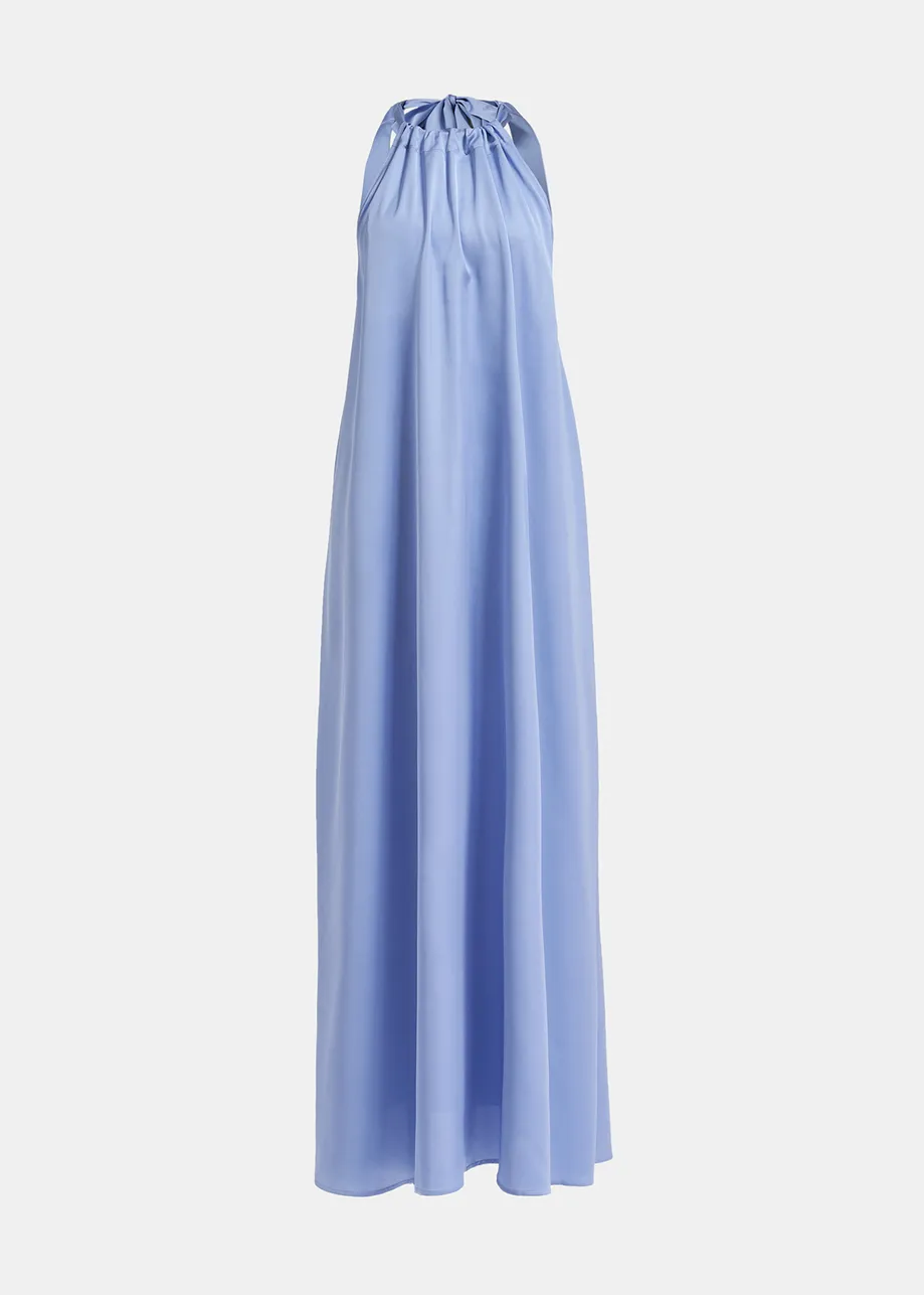 Blue maxi-length halterneck dress