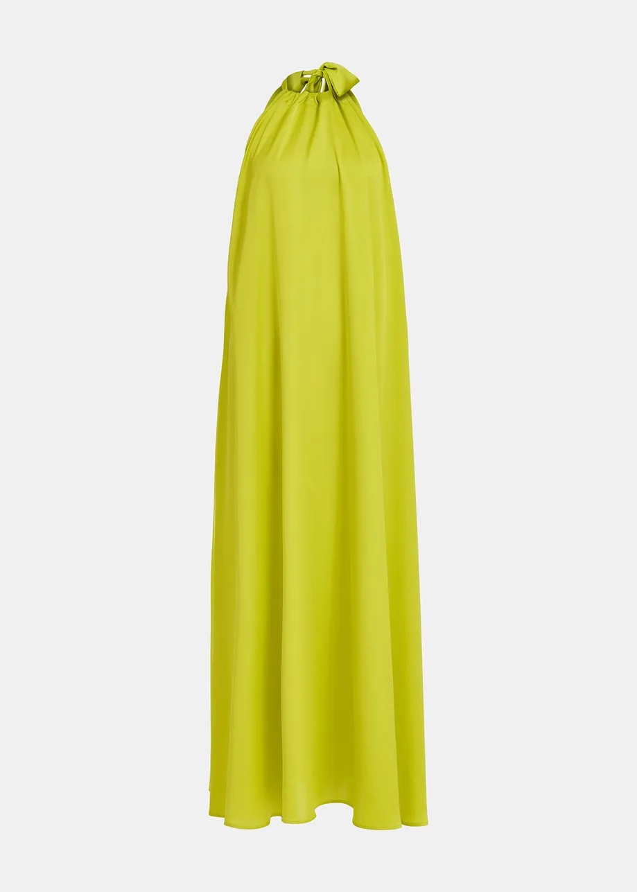 Lime green maxi-length halterneck dress