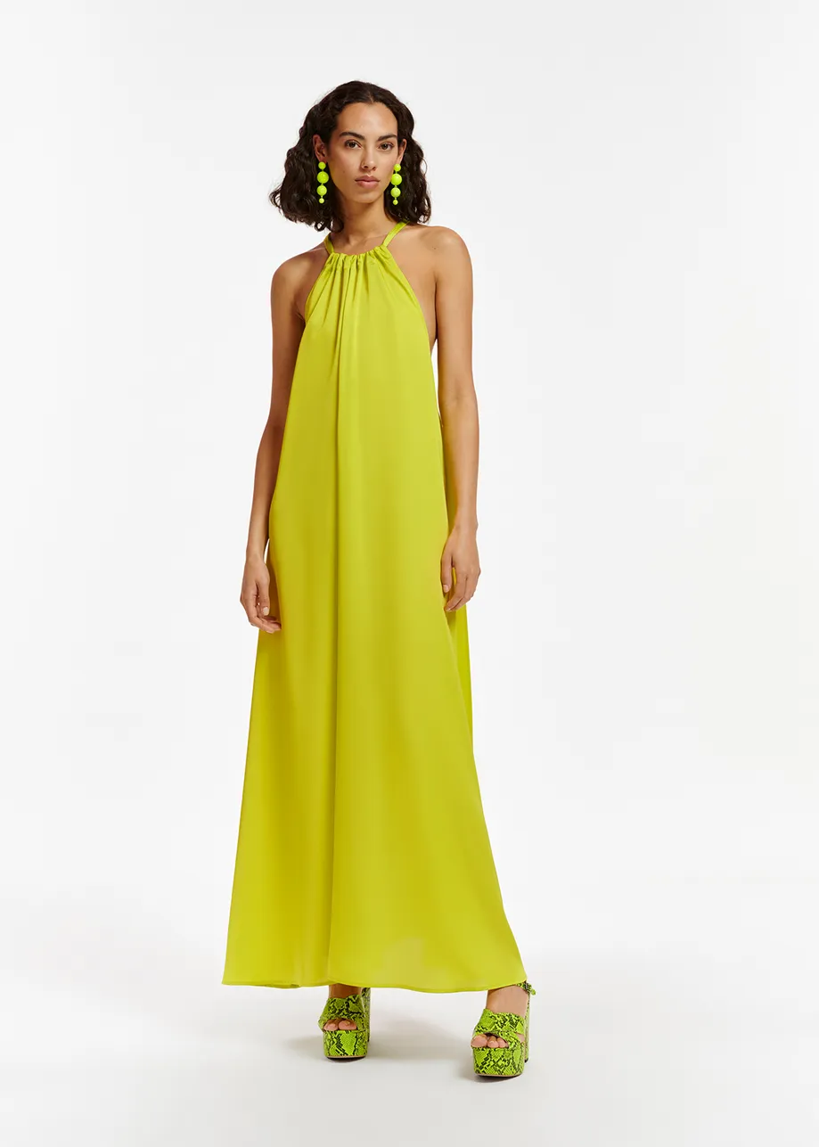 Lime green maxi-length halterneck dress