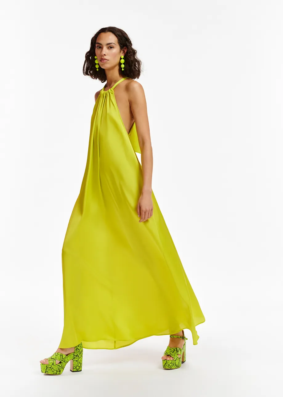 Lime green maxi-length halterneck dress