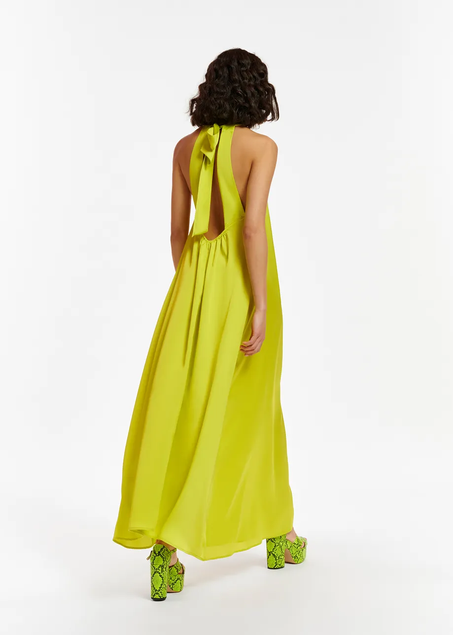 Lime green maxi-length halterneck dress
