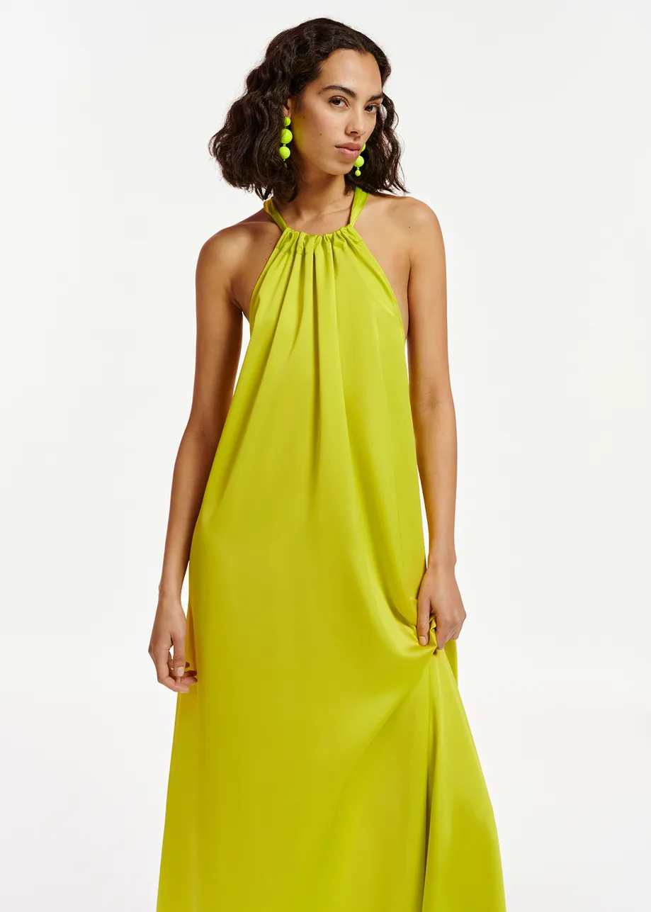 Lime green maxi-length halterneck dress