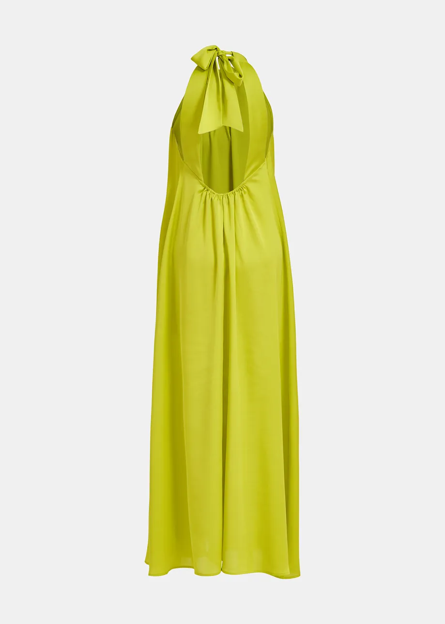 Lime green maxi-length halterneck dress