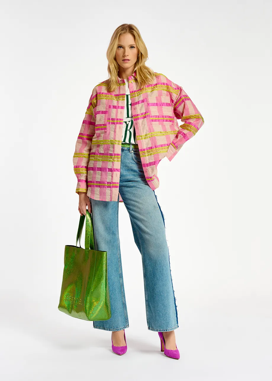 Light pink, pink and yellow oversized shirt with check motif