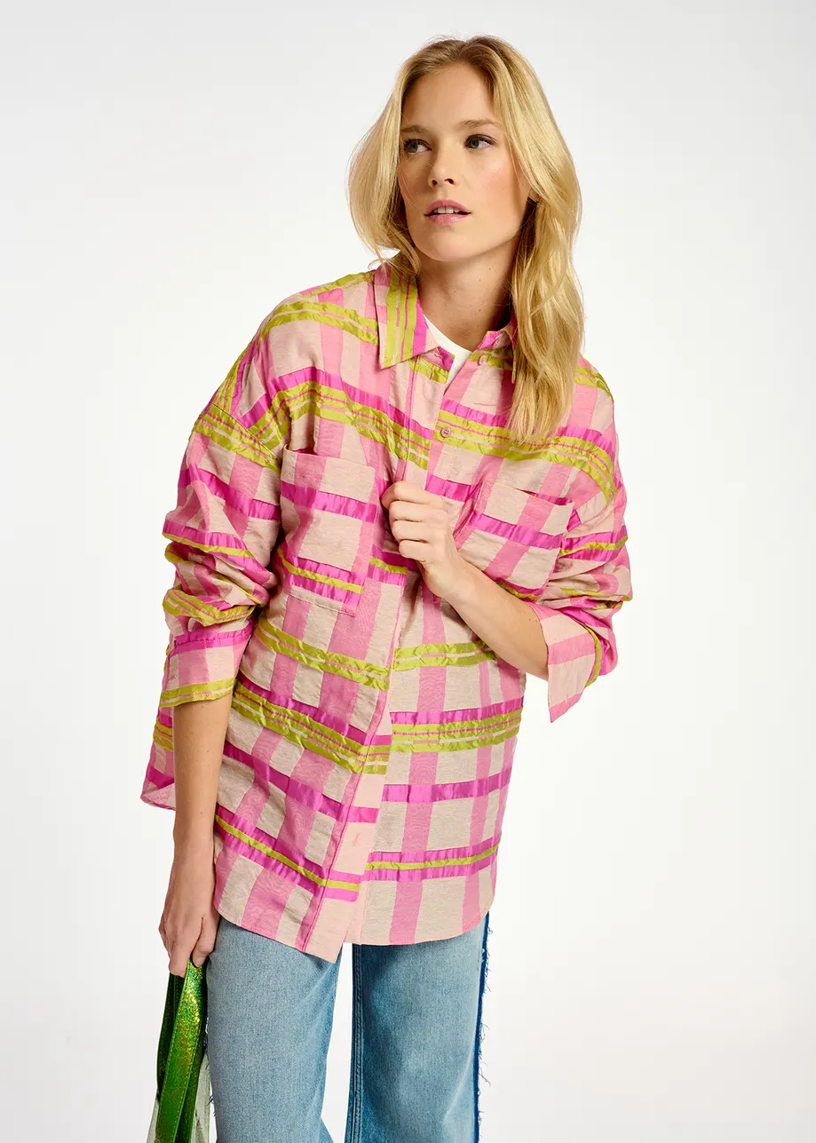 Light pink, pink and yellow oversized shirt with check motif
