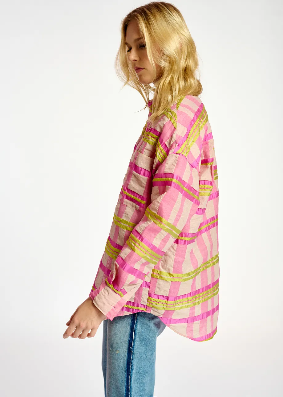 Light pink, pink and yellow oversized shirt with check motif