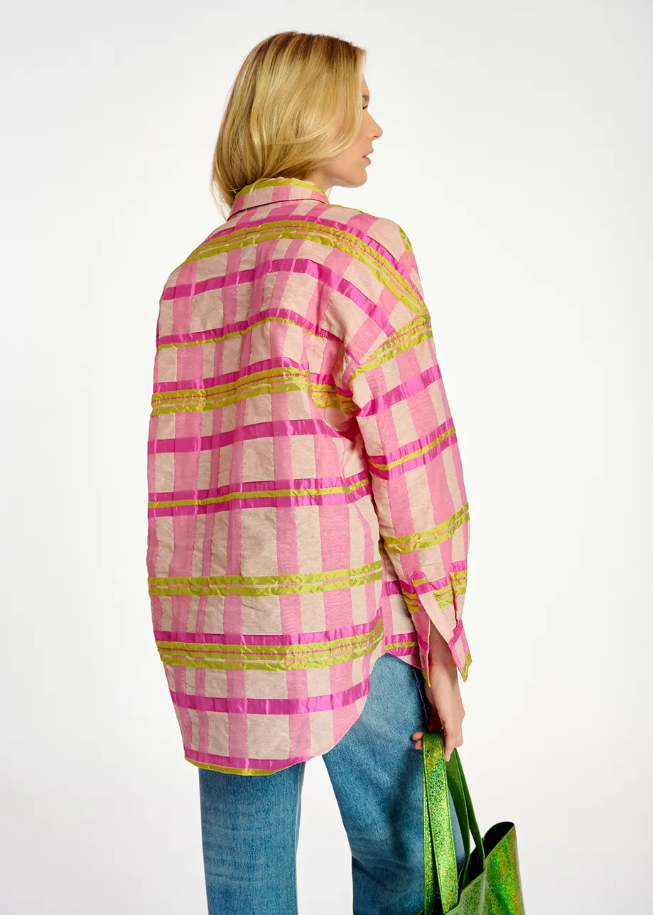 Light pink, pink and yellow oversized shirt with check motif