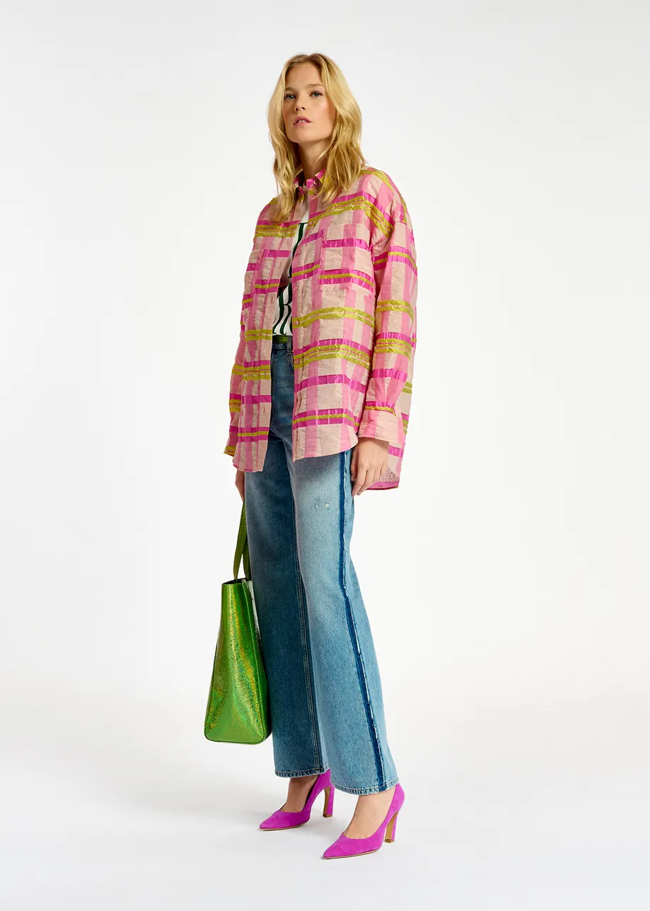 Light pink, pink and yellow oversized shirt with check motif