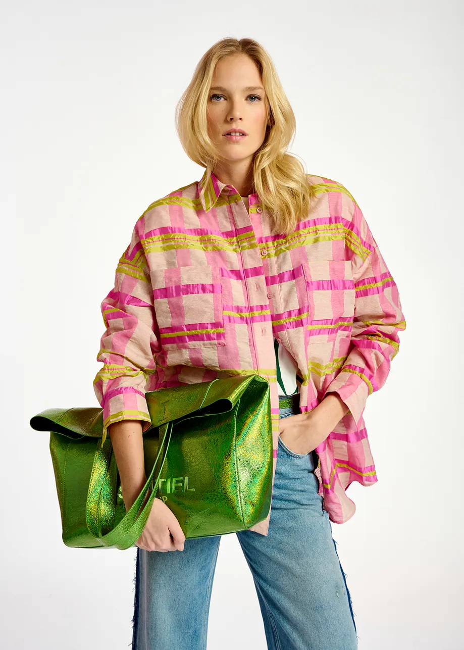 Light pink, pink and yellow oversized shirt with check motif