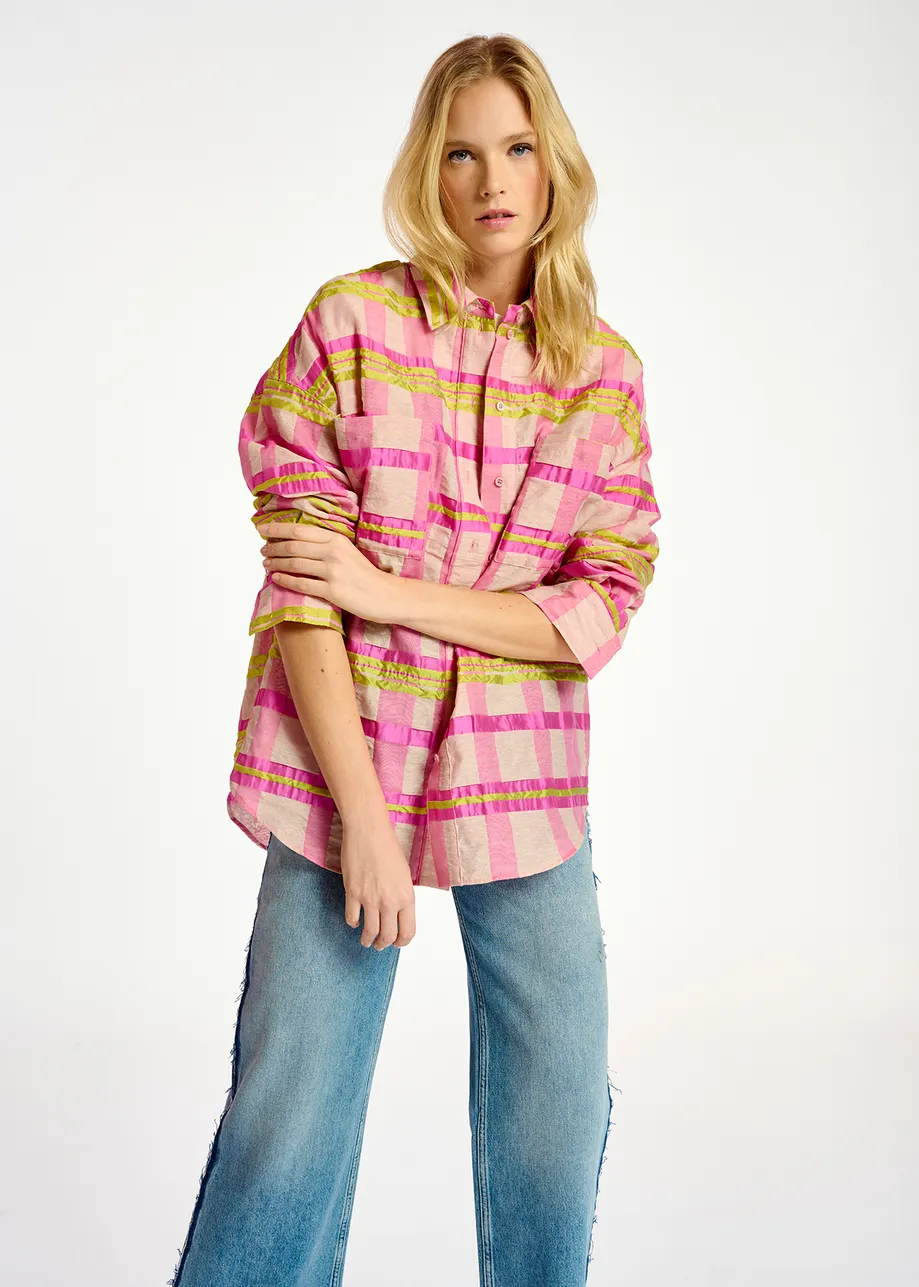 Light pink, pink and yellow oversized shirt with check motif