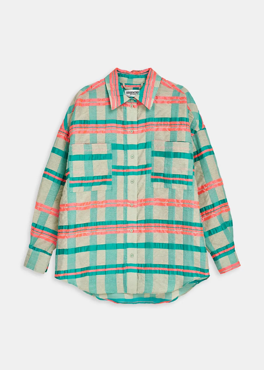 Light blue, turquoise and neon pink oversized shirt with check motif