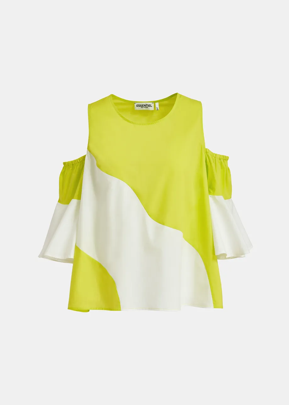 Lime green and white cotton-poplin top