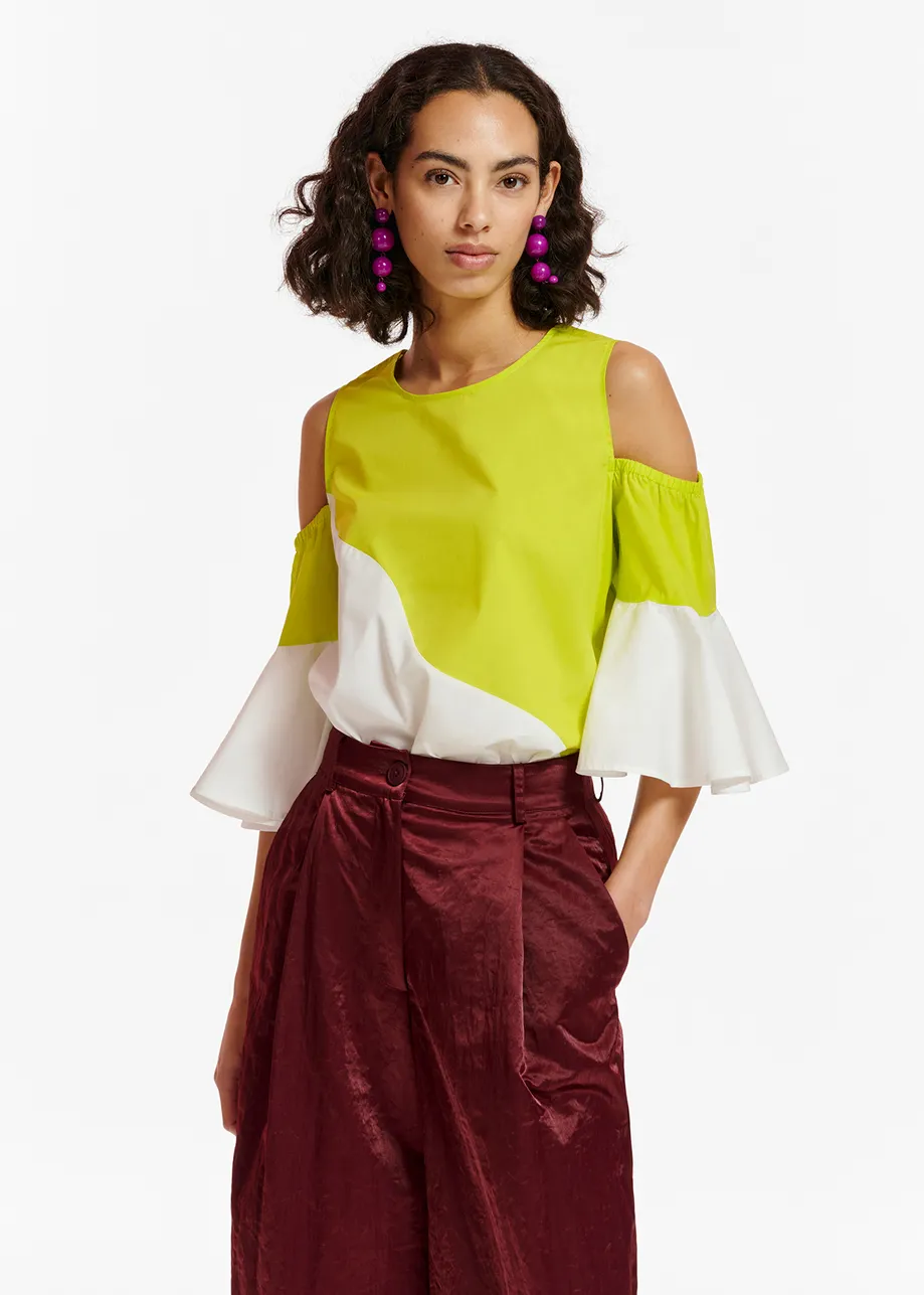 Lime green and white cotton-poplin top