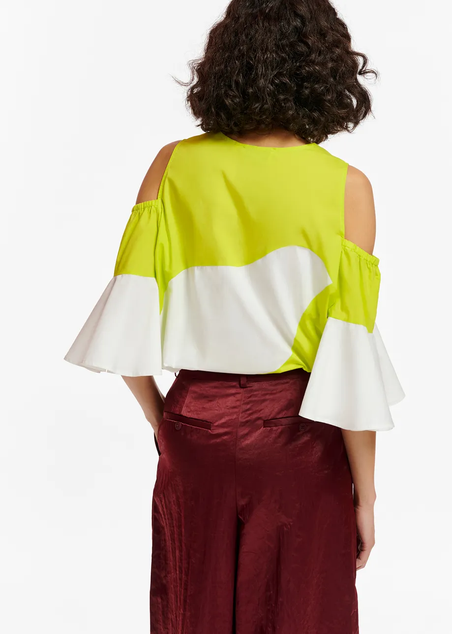 Lime green and white cotton-poplin top