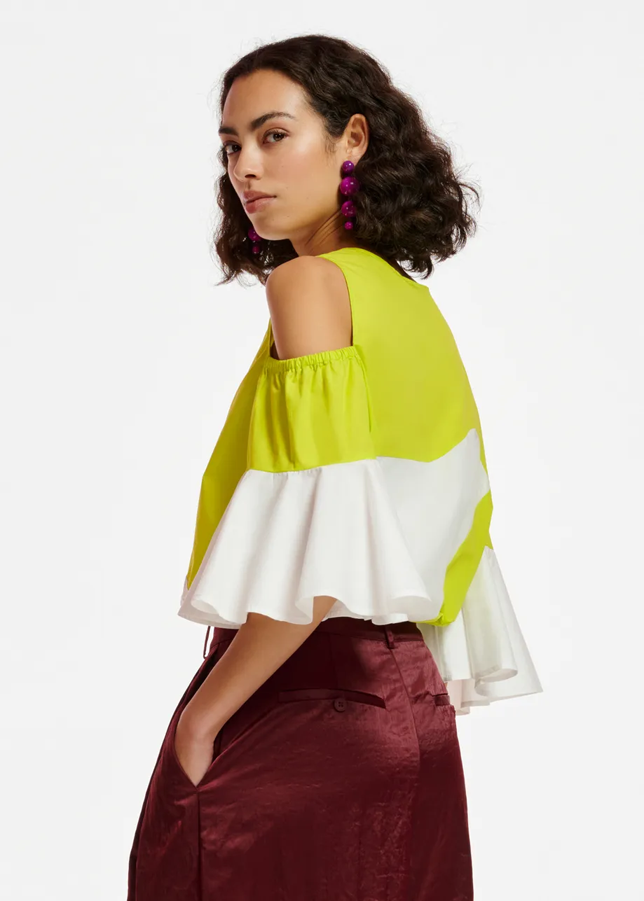 Lime green and white cotton-poplin top