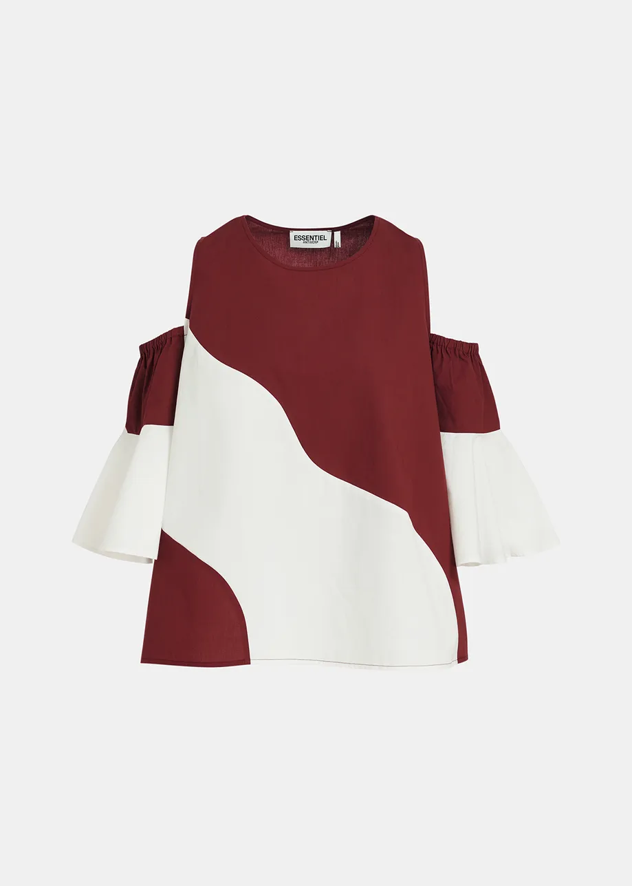 Burgundy and white cotton cotton-poplin top