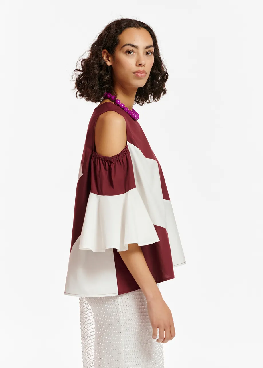 Burgundy and white cotton cotton-poplin top