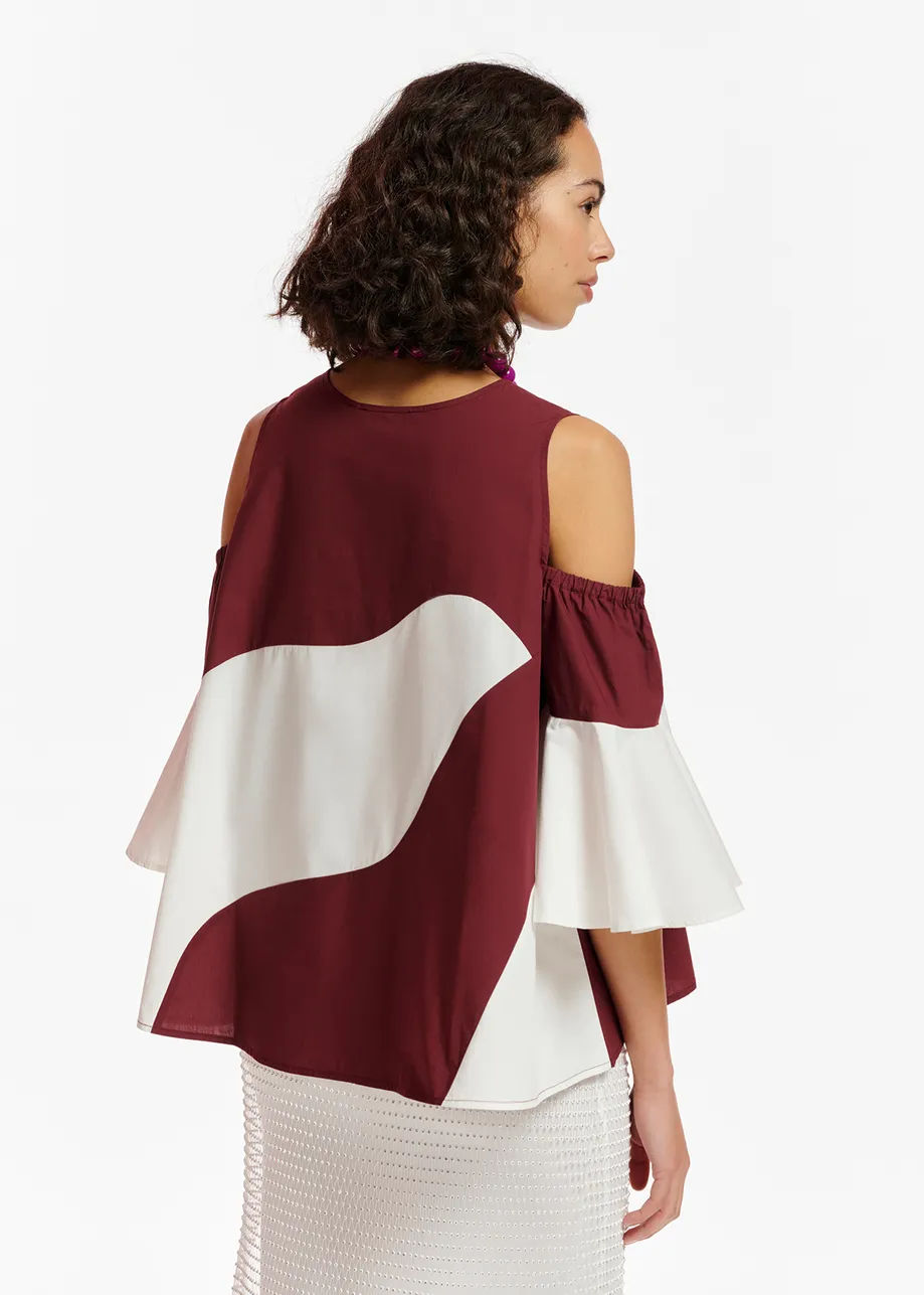 Burgundy and white cotton cotton-poplin top