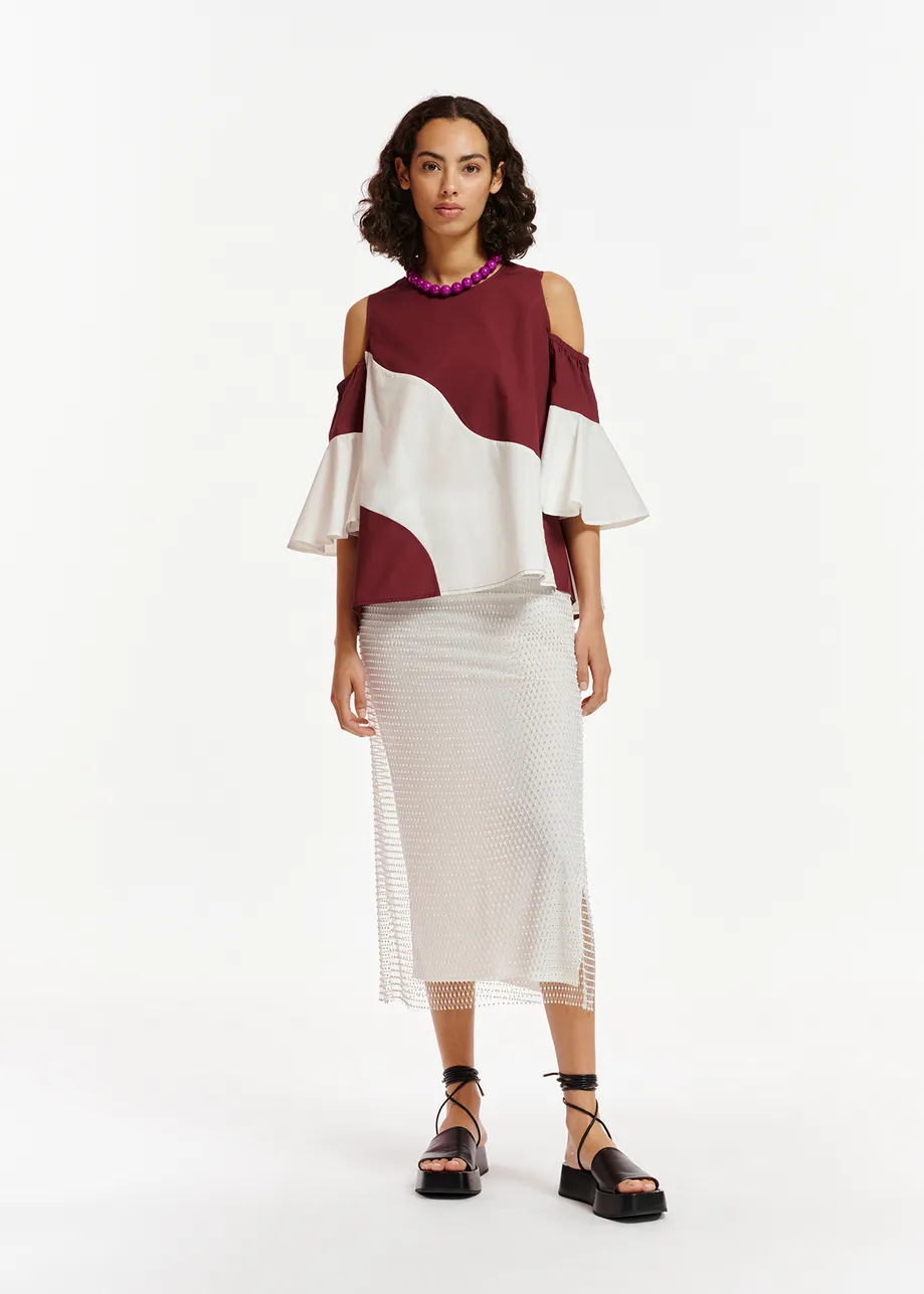 Burgundy and white cotton cotton-poplin top