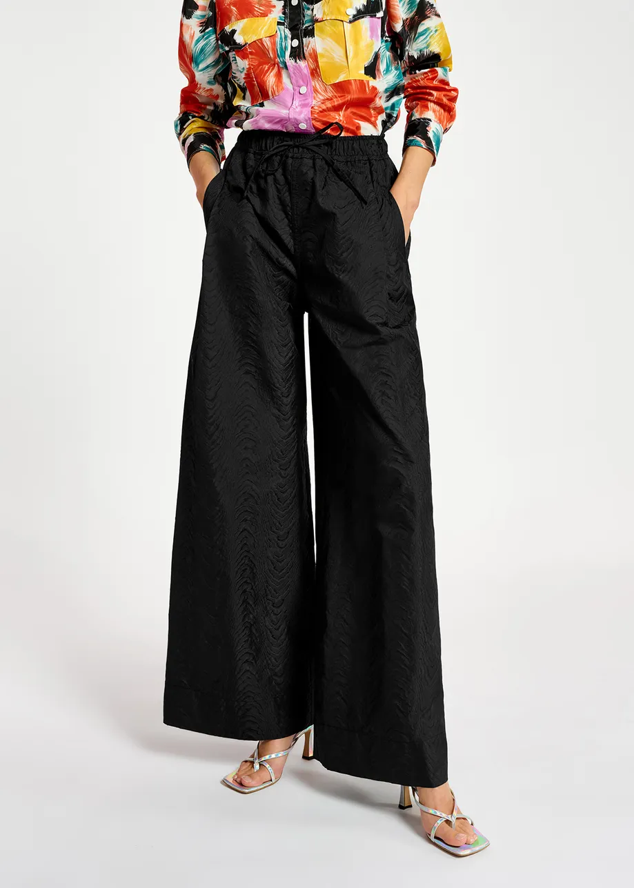 Zwarte jacquard broek met brede pijpen