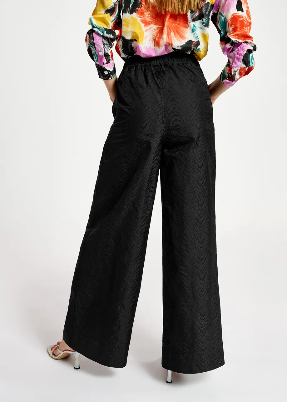Zwarte jacquard broek met brede pijpen