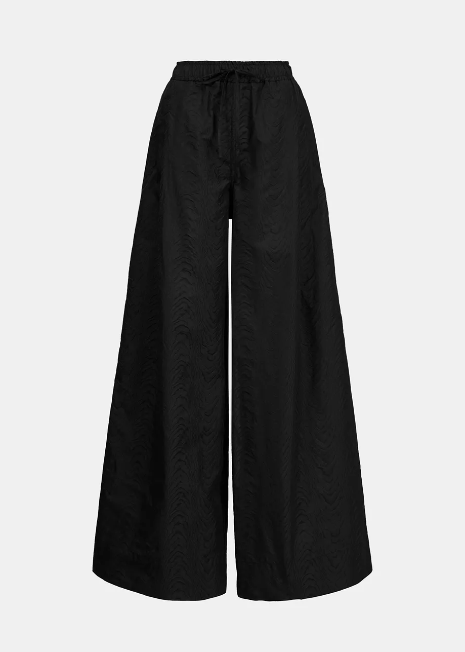 Zwarte jacquard broek met brede pijpen