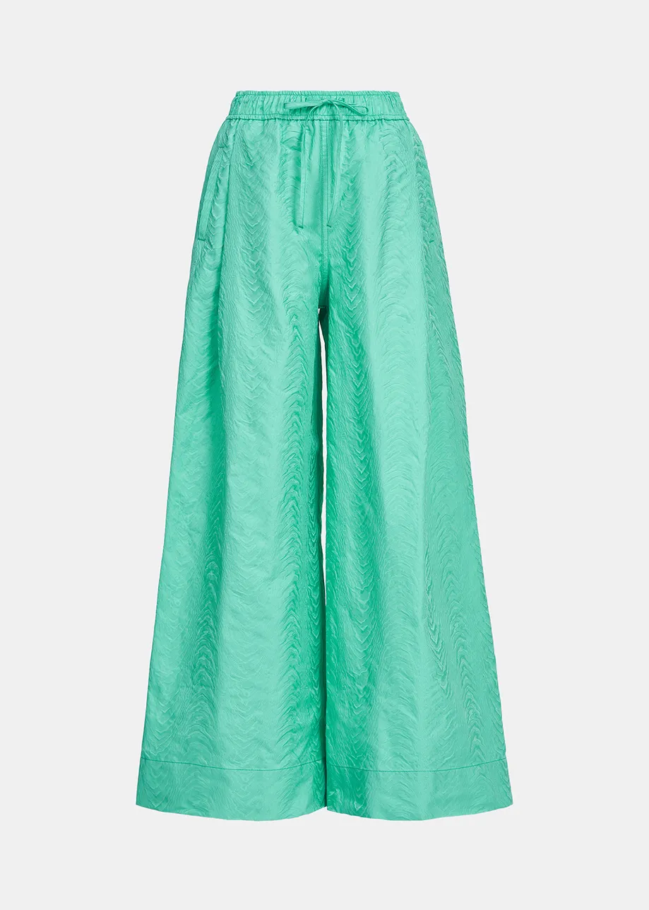 Turquoise jacquard broek met brede pijpen