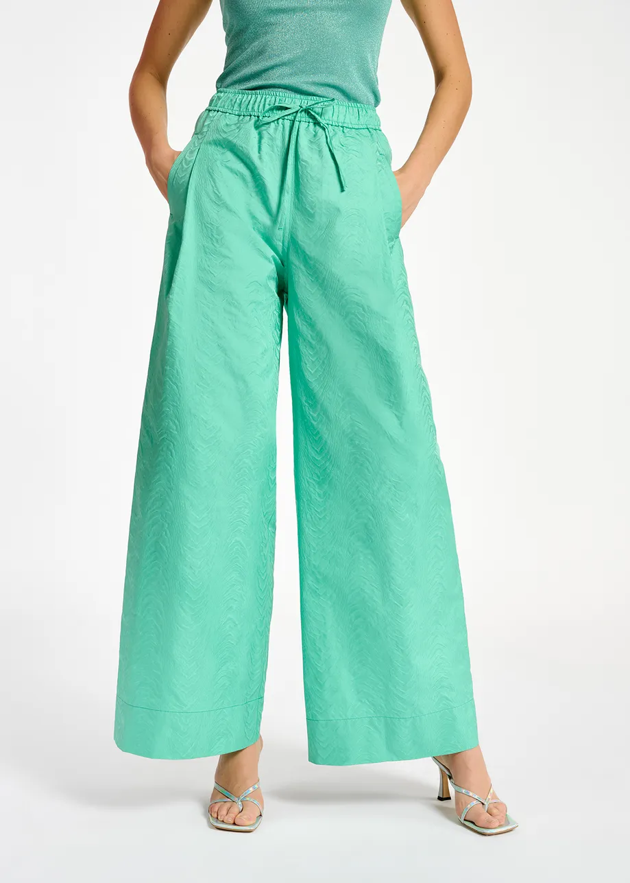 Turquoise jacquard broek met brede pijpen
