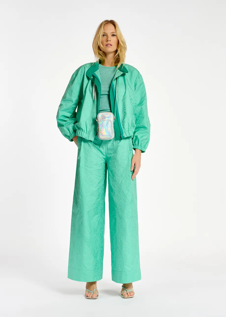 Turquoise jacquard broek met brede pijpen