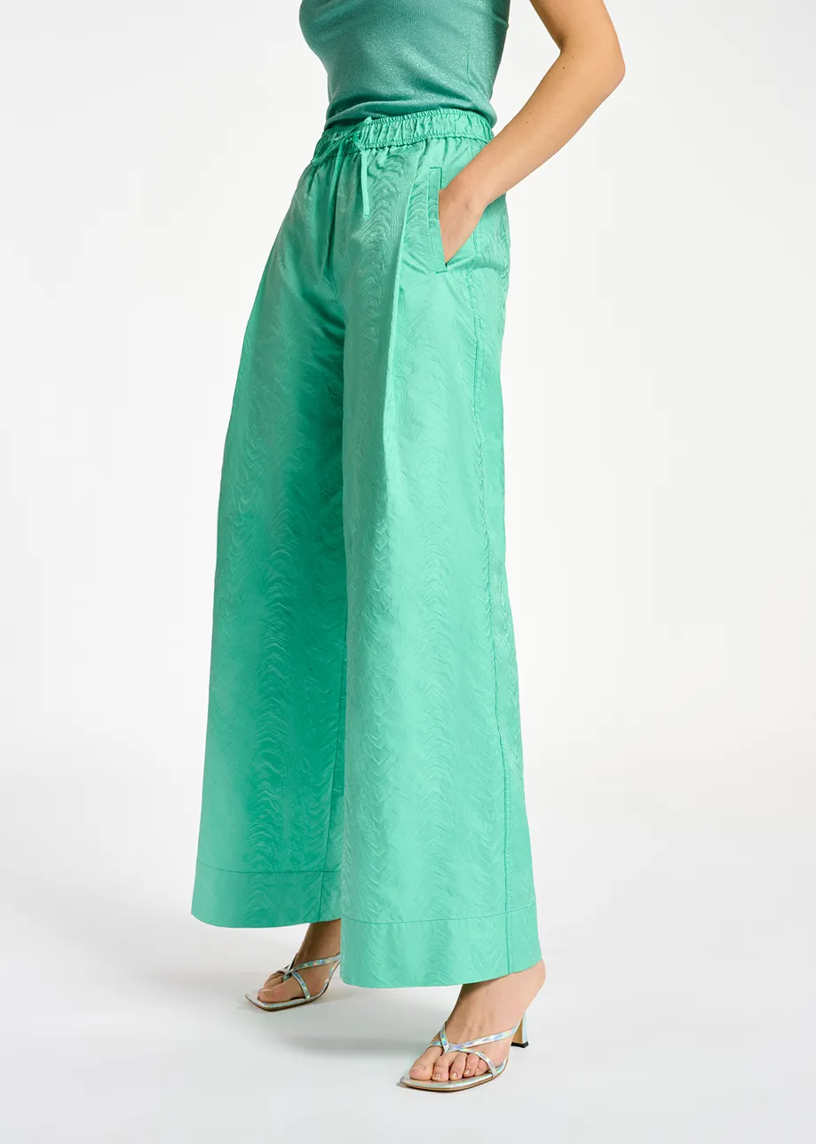 Turquoise jacquard broek met brede pijpen