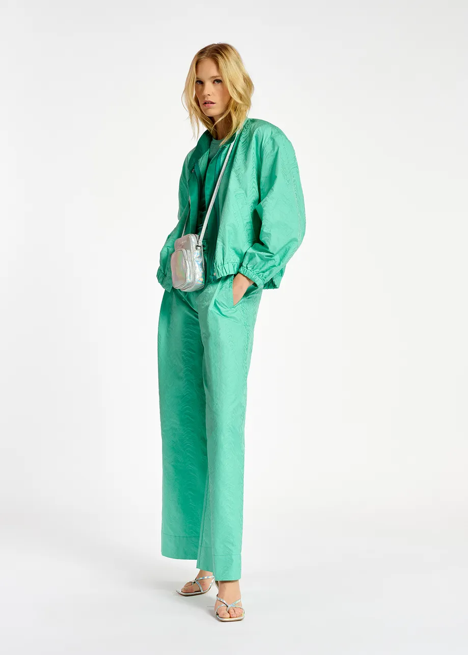 Turquoise jacquard broek met brede pijpen