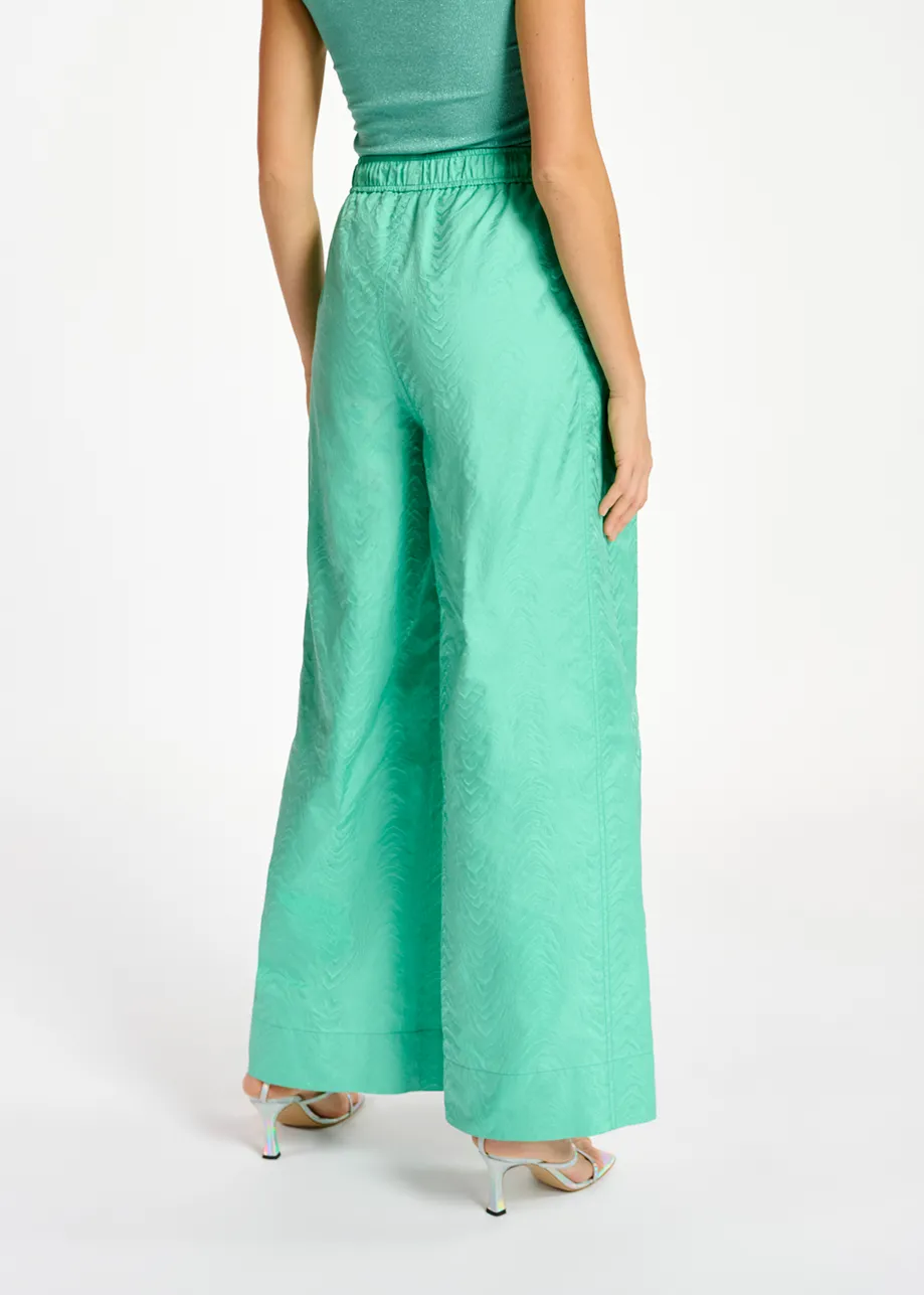 Turquoise jacquard broek met brede pijpen