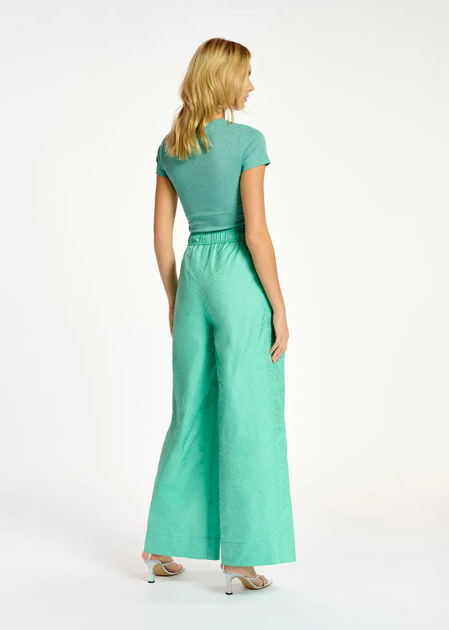 Turquoise jacquard broek met brede pijpen