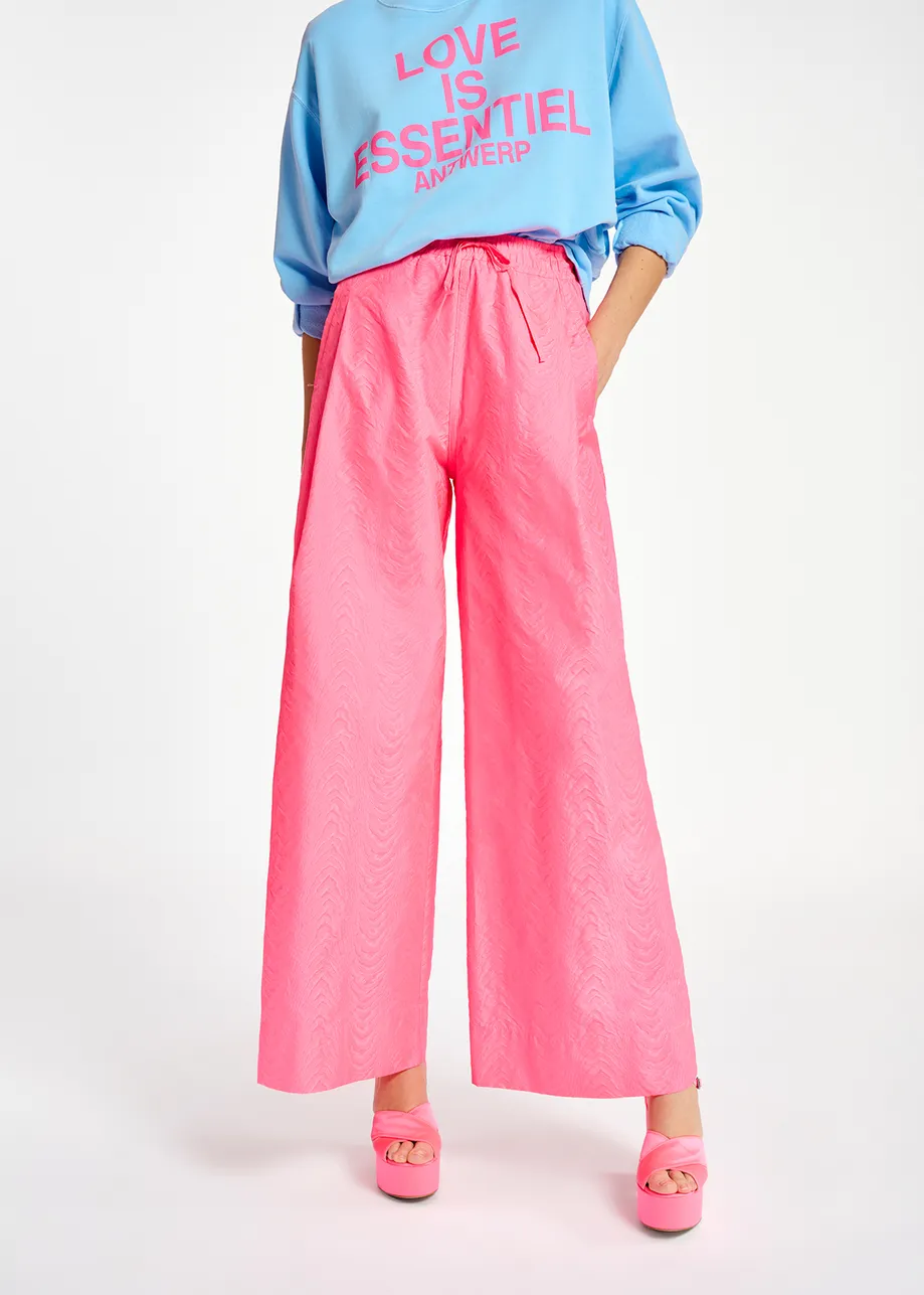 Fluoroze jacquard broek met brede pijpen