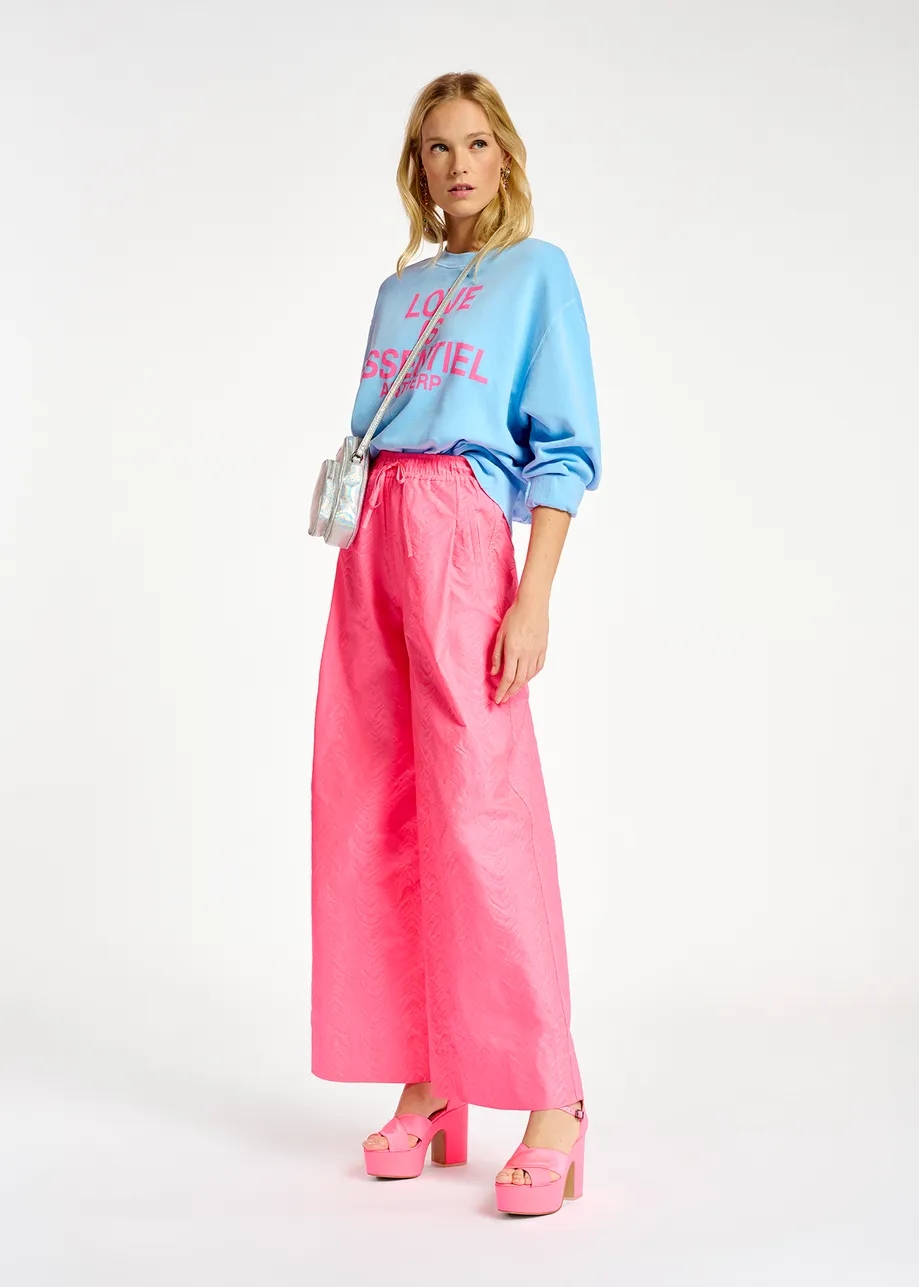 Fluoroze jacquard broek met brede pijpen