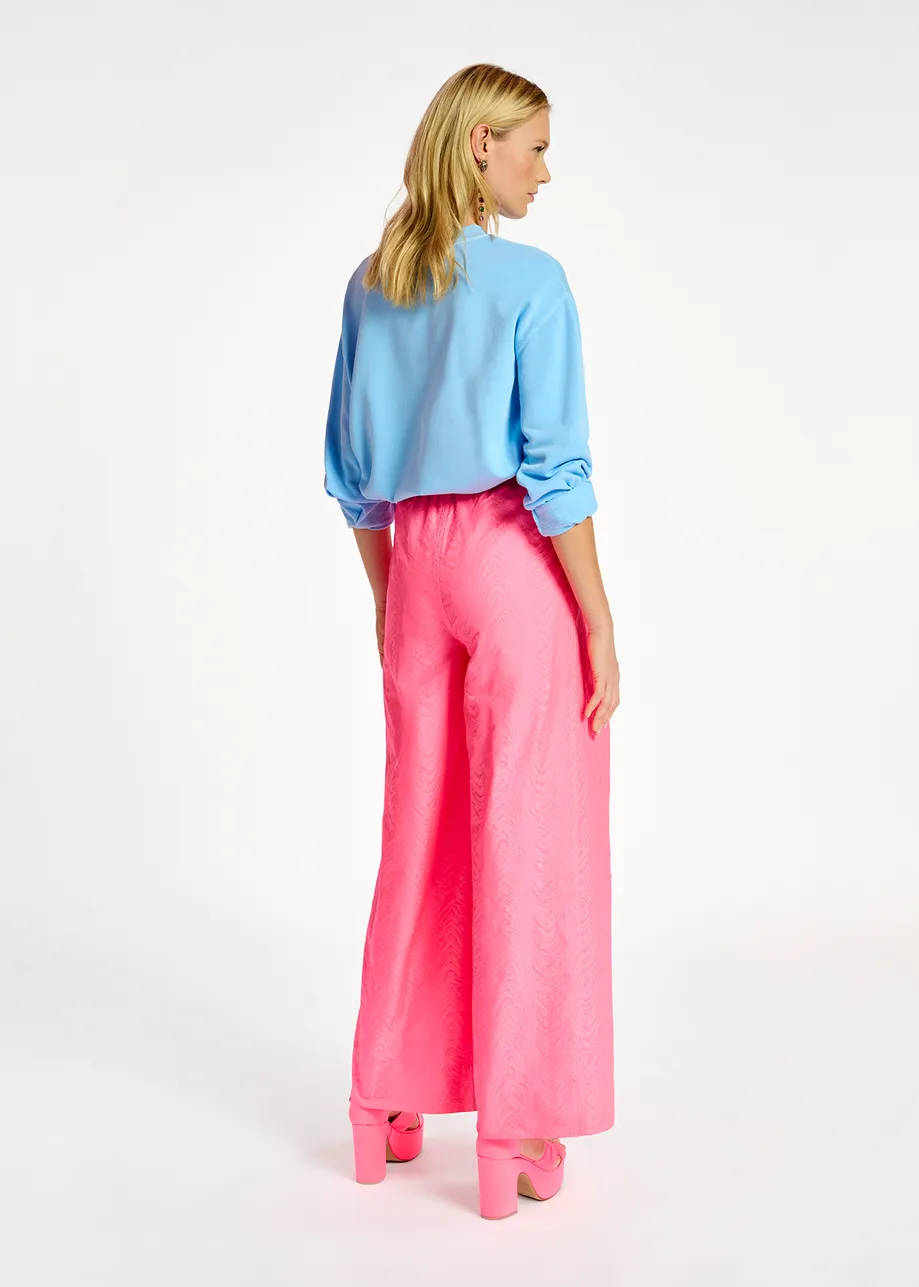 Fluoroze jacquard broek met brede pijpen