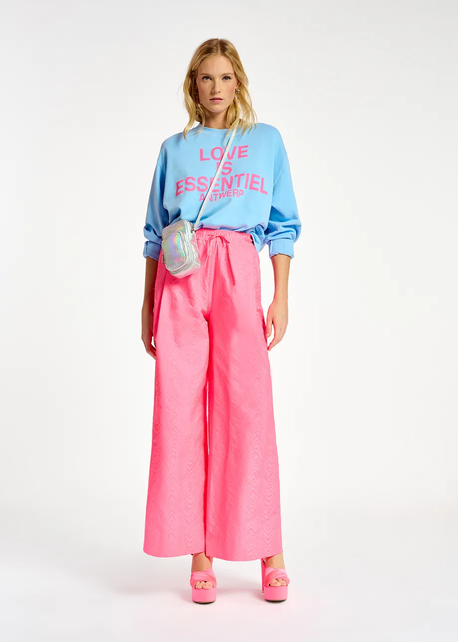 Fluoroze jacquard broek met brede pijpen
