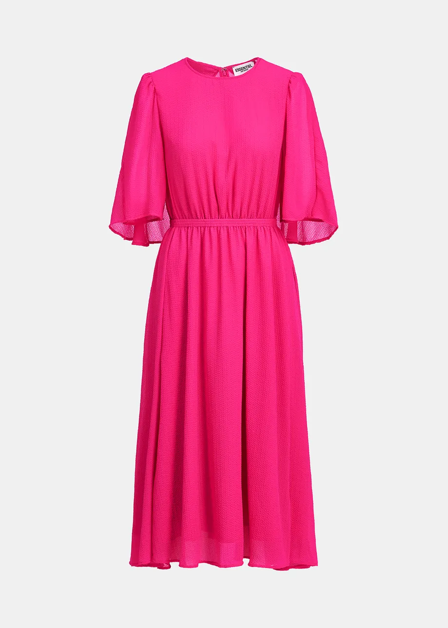 Fuchsia midi-jurk met cape-mouwen