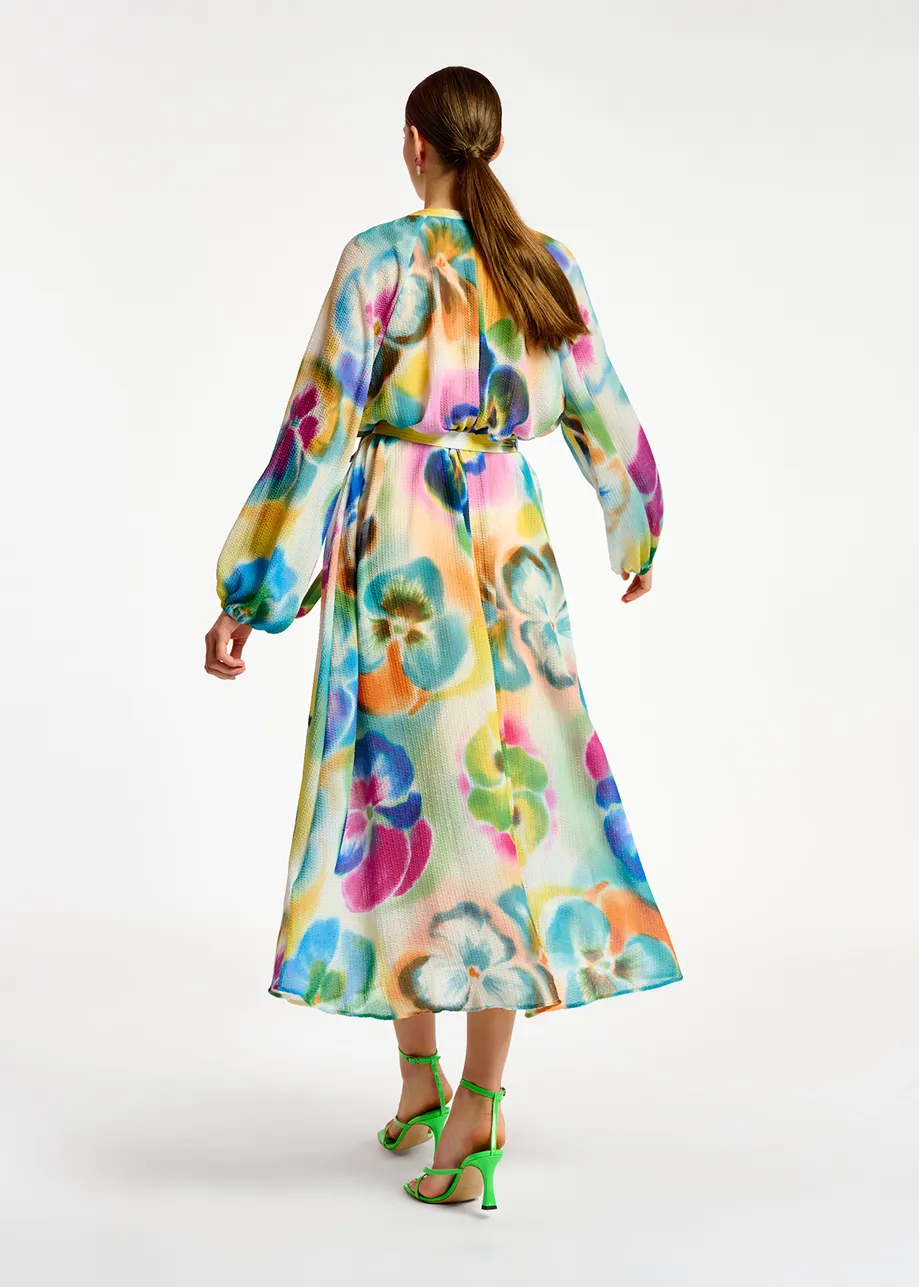 Multicolor floral print midi-length shirt dress