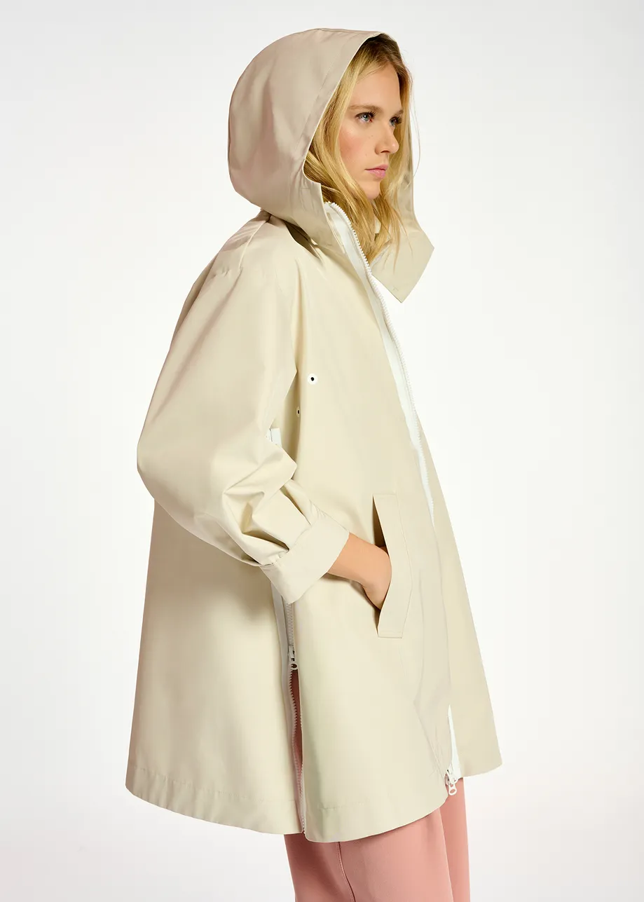 Ecru oversized regenjas met kap