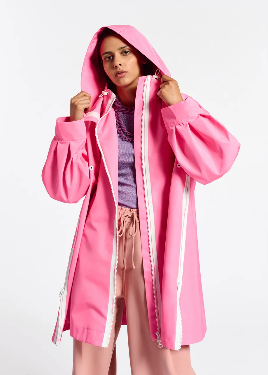 Imperméable oversize rose néon avec capuche