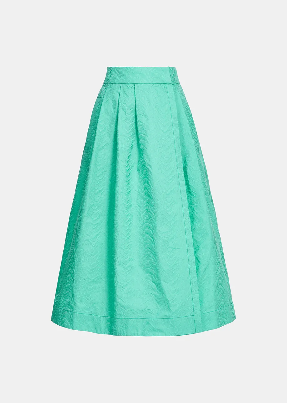 Turquoise jacquard midi-length wrap skirt