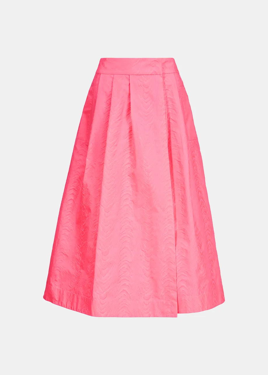 Neon pink jacquard midi-length wrap skirt